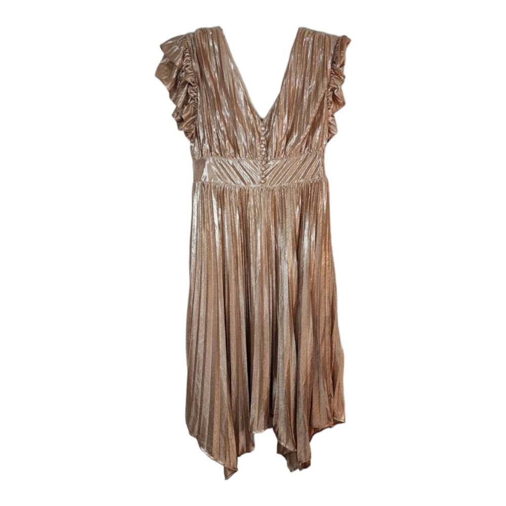 Beulah Neutrals Metallic Pleats Long Dress size large